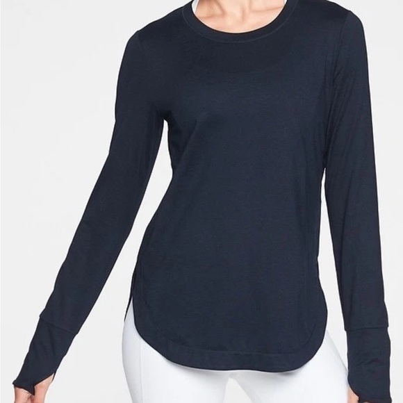 Lot of 2 Athleta Uptempo long sleeve tops shirts tunic blue navy gray - Picture 7 of 9